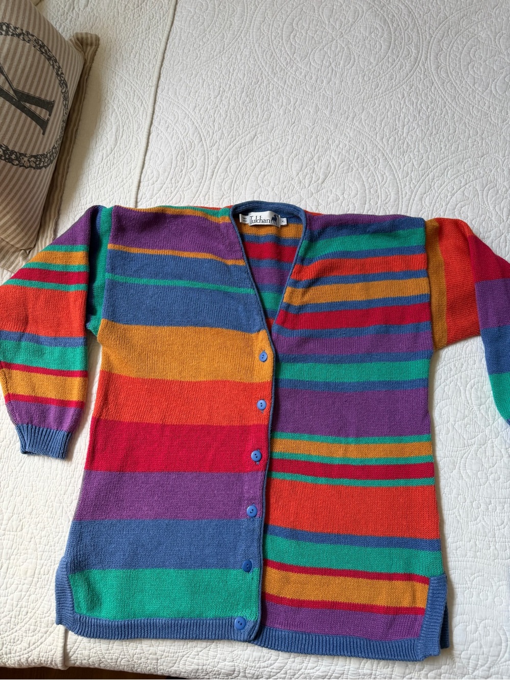 Tulchan vintage Ramie Cotton cardigan colorful striped - Picture 2 of 9